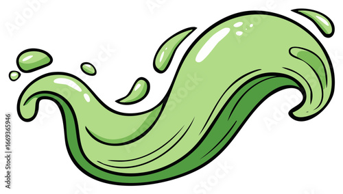 Dynamic cartoon green liquid splash wave with droplets illustration