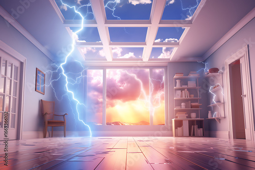 Lightning and clouds inside the house amazing 3D rendering elements