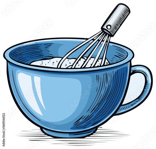 Bowl of Batter Preparation with Whisk Cartoon Illustration for Baking