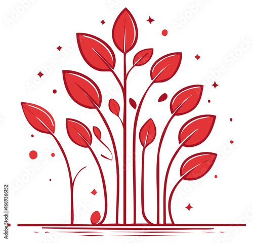 Stylized Red Plant Growth with Abstract Accents