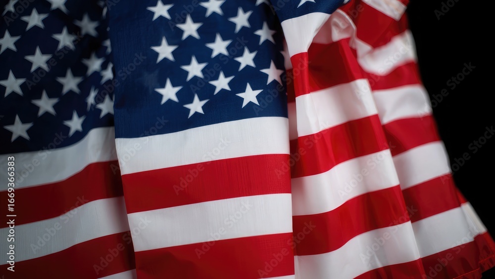 Fototapeta premium Close-up of the American flag with fabric folds United States