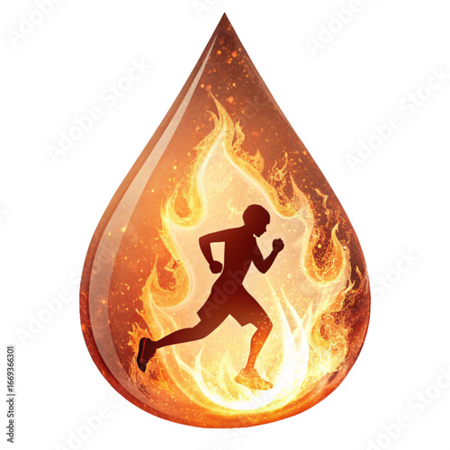 Inspiring runner silhouette blazing through fire, representing endurance, motivation, and overcoming challenges in sports and fitness goals