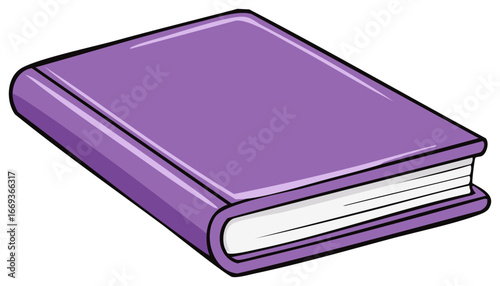 Closed purple hardcover book, simple isolated book with thick white pages for reading and education