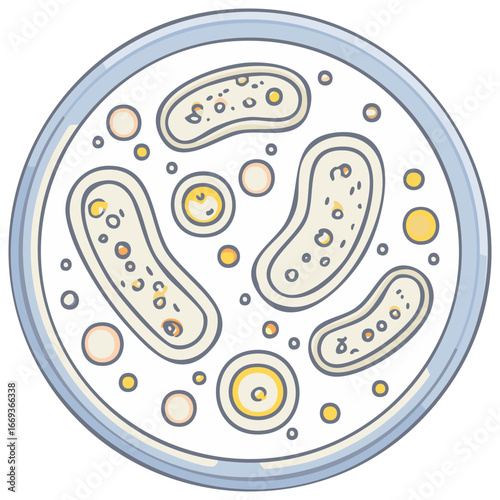 Close up of petri dish with bacteria and microorganisms under laboratory examination