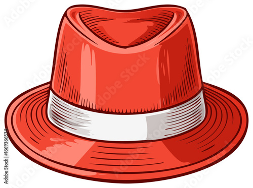 Retro red fedora hat with white band illustration