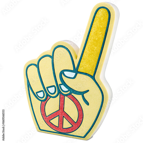 Retro peace symbol foam finger, a vibrant reminder of unity, love, and activism for a more peaceful, harmonious world, celebration of freedom
