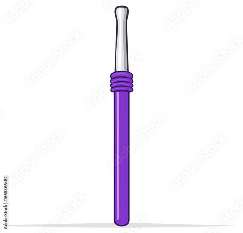 Cartoon purple cotton bud tool for personal hygiene and health in vector illustration on a white backdrop.