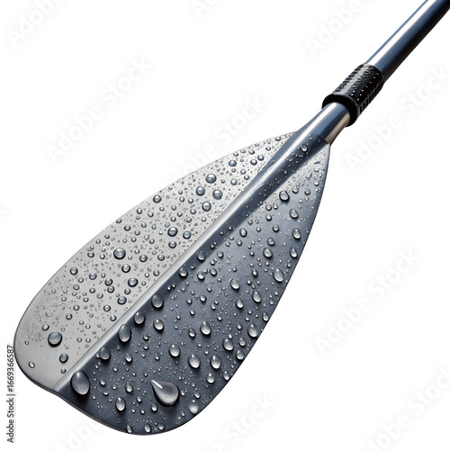 Sleek paddle ready for adventure glistening with fresh water droplets for kayaking, canoeing, or rafting expeditions on the lake