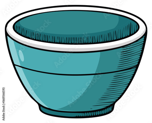 Isolated blue bowl graphic illustration for soup, cereal, or noodles, dishware vector object