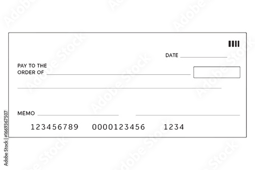 Blank bank check ready to be filled out isolated on white background
