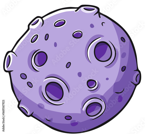 Whimsical Purple Planet with Craters Asteroid Space Object Illustration