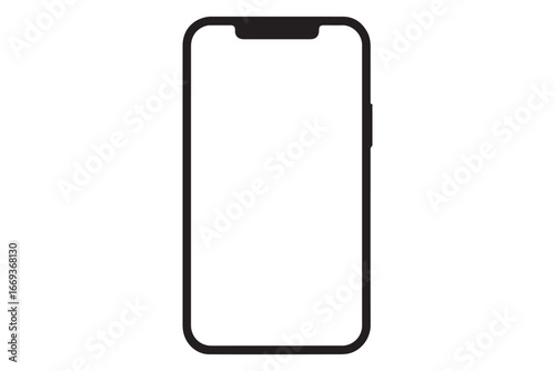 A modern smartphone with a blank screen isolated on white background