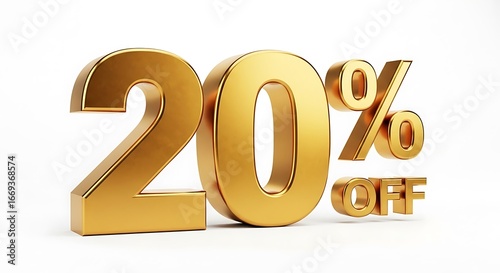 Golden 20% OFF 3D Text for Sales and Promotions