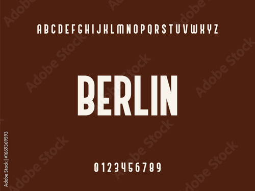 Berlin City Text with Alphabet and Numbers on Brown Background