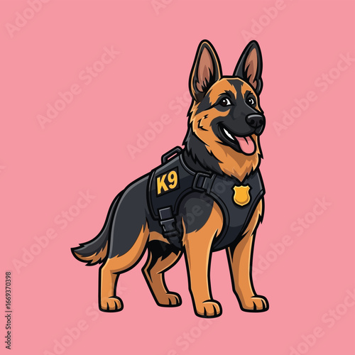 Cartoon German Shepherd Police Dog Illustration

