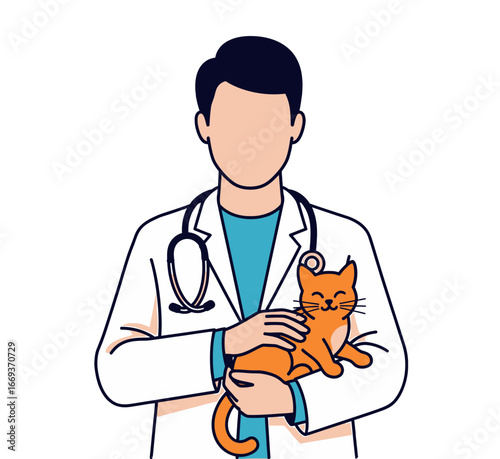 Cartoon Veterinarian Holding a Cute Orange Cat