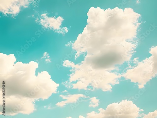 Serene Summer Sky, White Clouds and Teal Blue