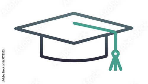 A stylized graduation cap with a tassel in a modern gradient of dark grey to teal symbolizing academic achievement and the pursuit of knowledge