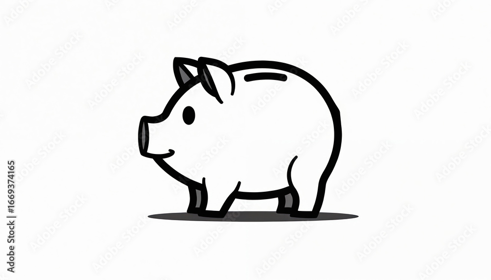 Fototapeta premium Minimalist outline illustration of piggy bank for saving money concepts. Simple graphic features stylized pig with slot for coins, financial planning, investments, wealth accumulation.