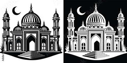 Stunning Islamic mosque architecture with crescent moon and minarets, a timeless symbol of faith and beauty