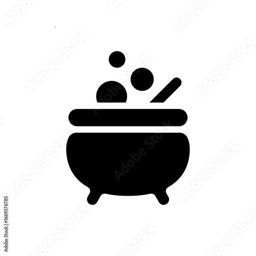 A black cauldron icon with bubbles and a stirring spoon, representing magic.