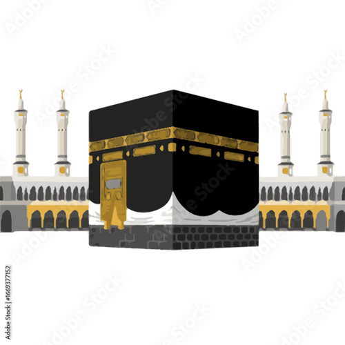 Kaaba in Mecca, Saudi Arabia, Islamic Holy Site, Muslim Pilgrimage, Mosque Illustration