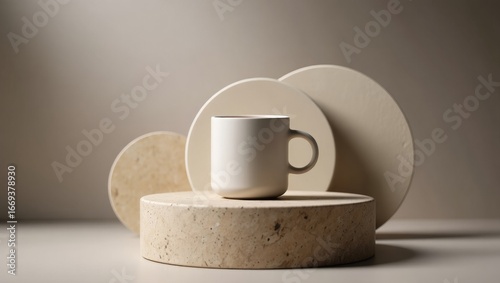 Wallpaper Mural Minimal white mug on stone podium with round shapes in the background Torontodigital.ca