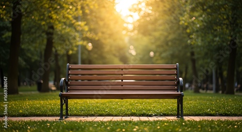 Outdoor Park Bench as Public Waiting Seat in Urban Green Area