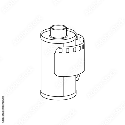 Outline vector illustration of 90s negative film roll, minimal line drawing for retro photography and graphic projects.