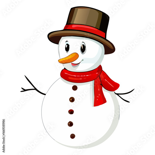 snowman with red hat and scarf vector