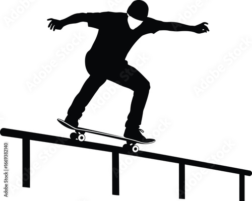Silhouette skater mastering rail trick with style and confidence outdoors