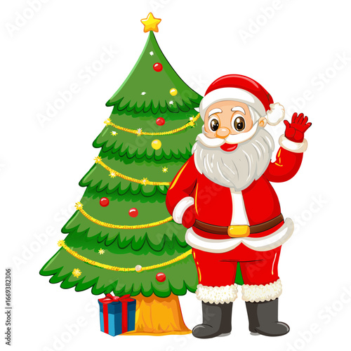 santa claus with christmas tree vector