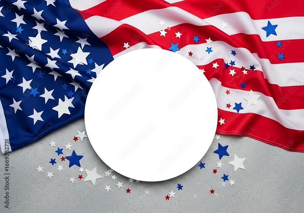 Obraz premium American flag with blank circle and star confetti
