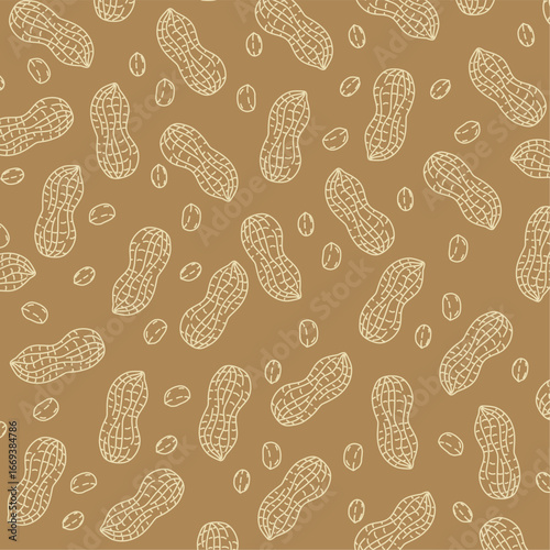 Hand Drawn Peanut Outline Seamless Pattern. Suitable for backgrounds, wallpaper, textiles, fabrics, packaging, wrapping, and decorations.