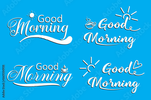 Good morning vector line calligraphy. Vector illustration of wish good morning. Typography design isolated on white background. Handwritten modern continuous line lettering with swooshes.