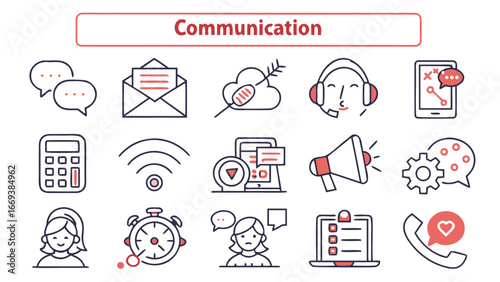 Communication icons set in thin line style