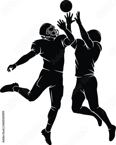 Dynamic football players jumping for the ball in intense sports action