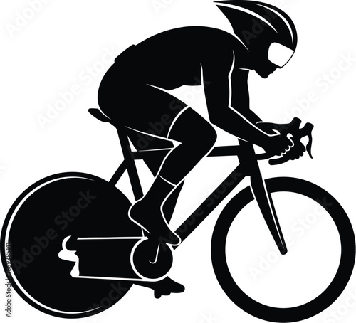 Cyclist silhouette speeding along road on bicycle for sports promotion