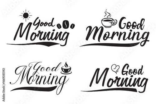 Hand drawn lettering phrase good morning isolated on white background