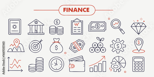 Finance icons set, business and financial elements