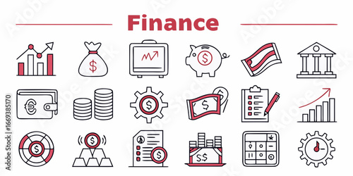 Finance icons set, business and financial elements