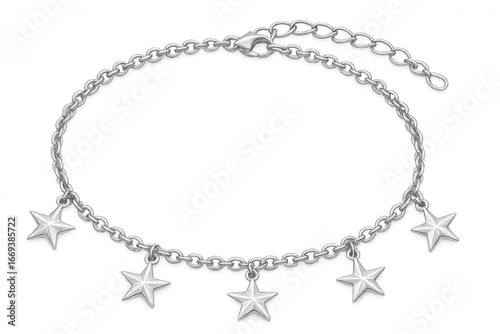 Wallpaper Mural Silver chain bracelet displaying five star pendants, resting on clear background, highlighting delicate metallic jewelry design Torontodigital.ca