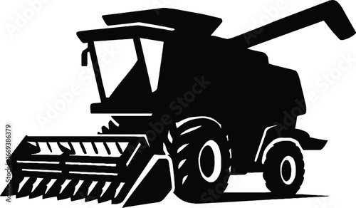 Black Silhouette Icon of a Combine Harvester on White Background agriculture farming