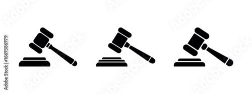 Black silhouette of gavel icons set, isolated on a white background