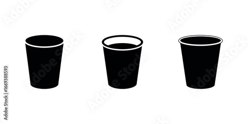 Black plastic cup icons with variations set on a white background illustration