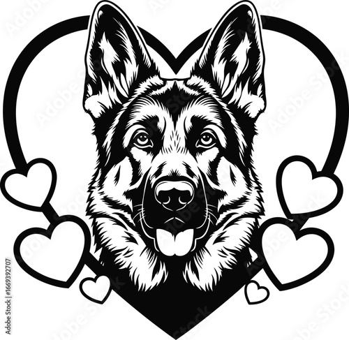 German Shepherd Dog in Heart Silhouette

