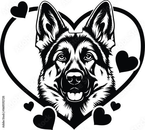 German Shepherd Dog in Heart Silhouette

