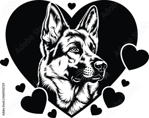 German Shepherd Dog in Heart Silhouette

