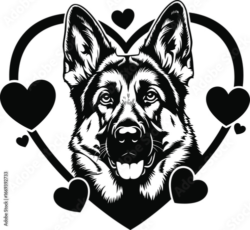 German Shepherd Dog in Heart Silhouette

