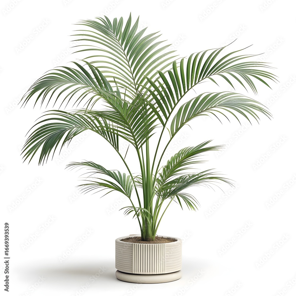 Obraz premium Kentia Palm Elegant Arching Tropical Fronds with Lush Deep Green Grace, Timeless Indoor Sophistication, and Minimal Contemporary Botanical Still Life on Pure White Solid Background
